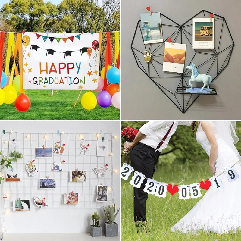 50pcs/pack Heart Clothespins Wooden Photo Paper Peg Pin Craft Clips for Paper Photo Display Hanging Home Party Wedding Decor
