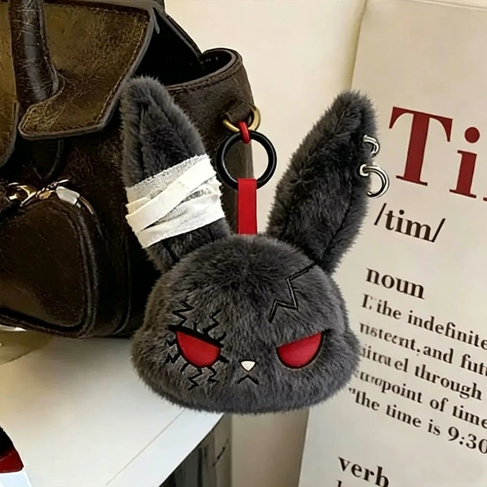 Gothic Bunny Plush Keychain RabbitBag Charm with Bandage Desian Kawaii Key Ring Pendant Car Bag Ornament Gift To