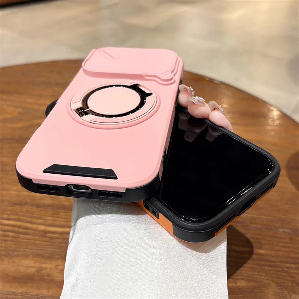 Rotating Flip Full Lens Protection Magnetic Stand Phone Case For iPhone 17 18 Pro Max Air Dual Layer Protection Armor Back Cover