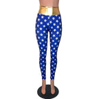 Women Blue White Star Print Shiny Stretch Boy Shorts High Waist Cosplay Costume Shorts Slim Fit Party Festival Clubwear Bottoms