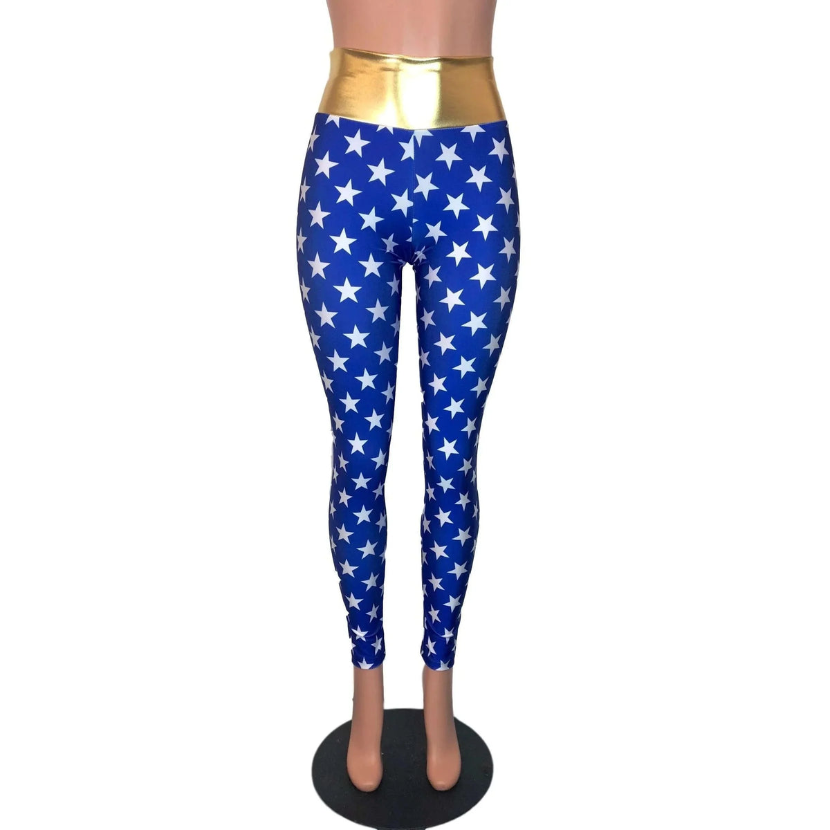 Women Blue White Star Print Shiny Stretch Boy Shorts High Waist Cosplay Costume Shorts Slim Fit Party Festival Clubwear Bottoms