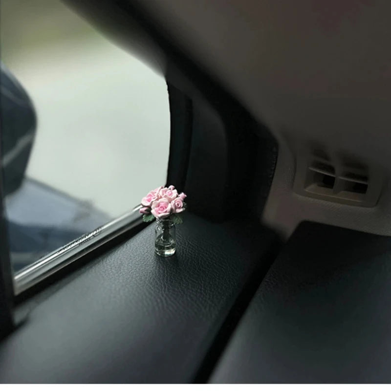 Dainty Roses Car Center Console Window Ornament, mini Cute Car Accessories, Ladies Car Personality Beautiful Interior Ornaments