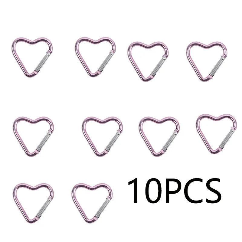 10PCS Heart Shaped Aluminum Carabiner Keychain Clips for Everyday Use