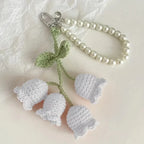 Elegant Floral Crochet Pearl Keychain Bluebell Bag Charm