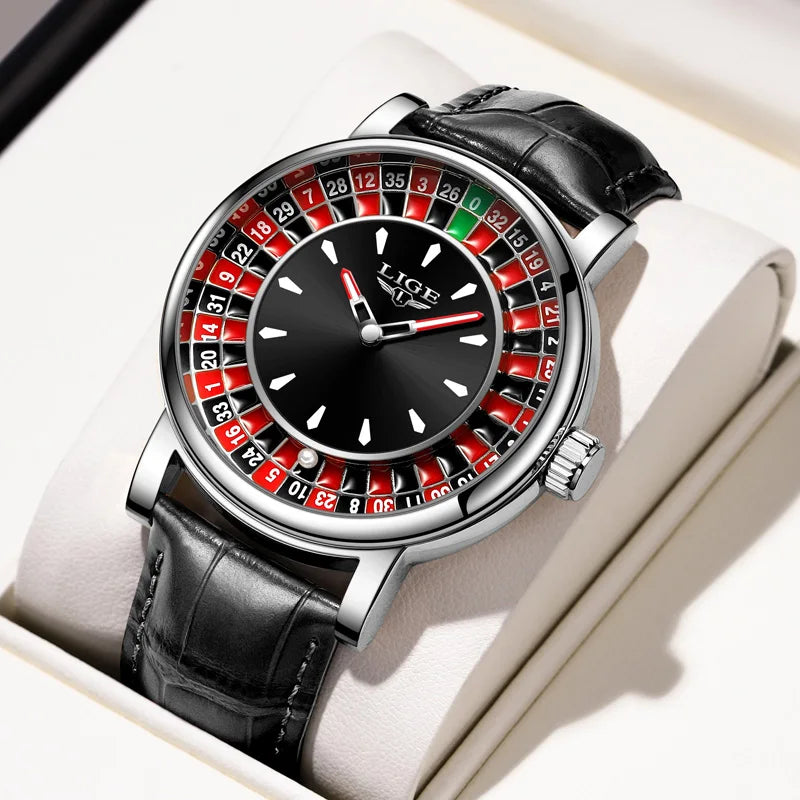 LIGE Creative Luxury Watches men Roulette Game Dial Fashion Mens Watch Waterproof Luminous Quartz Wristwatches Relojs Hombre+Box