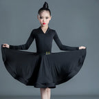 Children's Latin Dance Dress Girls' Dance Dress Girls' Long Sleeve Split Latin Dance Dress Performance Clothing Two Piece Set
