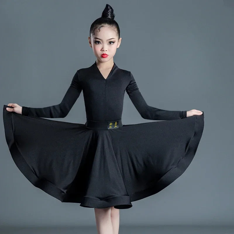 Children's Latin Dance Dress Girls' Dance Dress Girls' Long Sleeve Split Latin Dance Dress Performance Clothing Two Piece Set