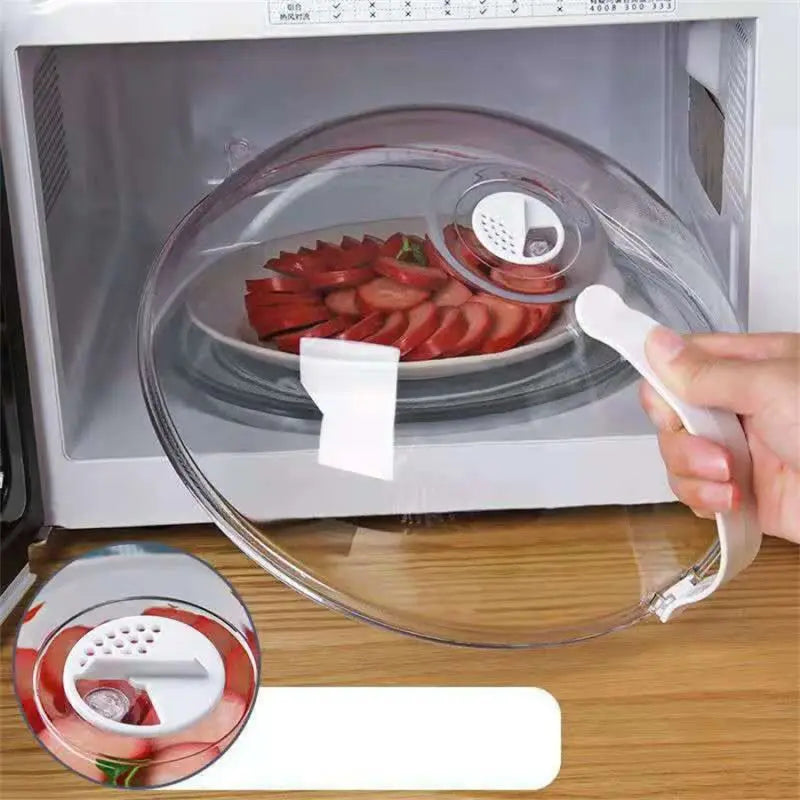 Microwave Food Splash Proof Cover Transparent Lid with Steam Vent & Handle