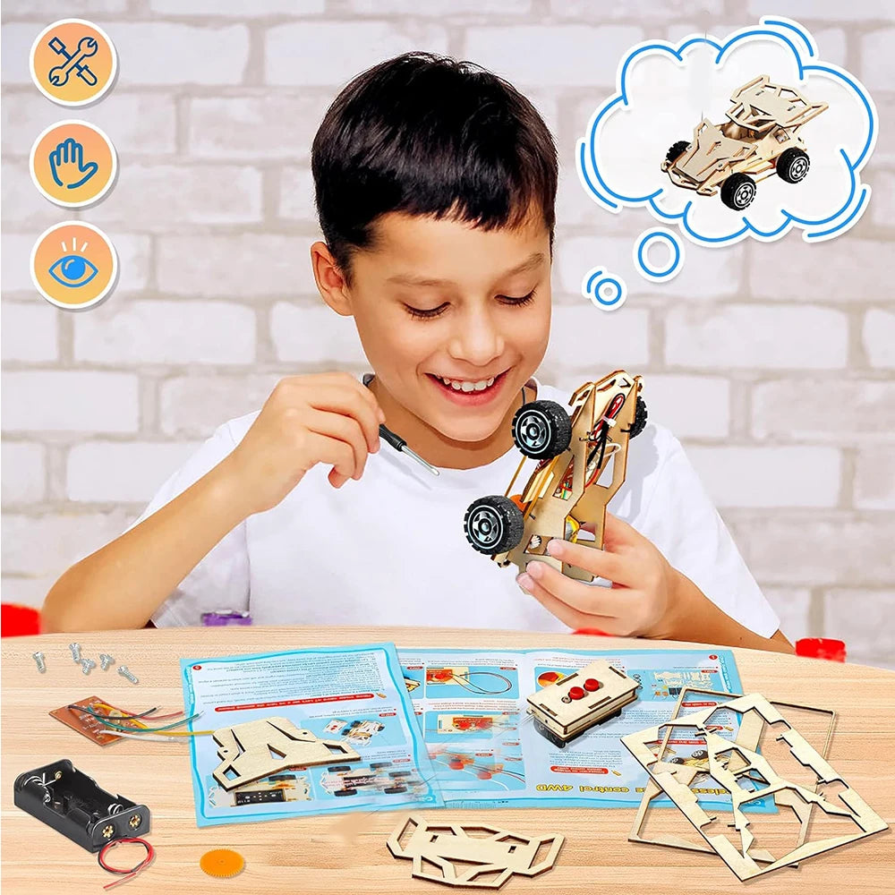 DIY Wooden Remote Control Car STEM Science Experiment Building Kit for Kids