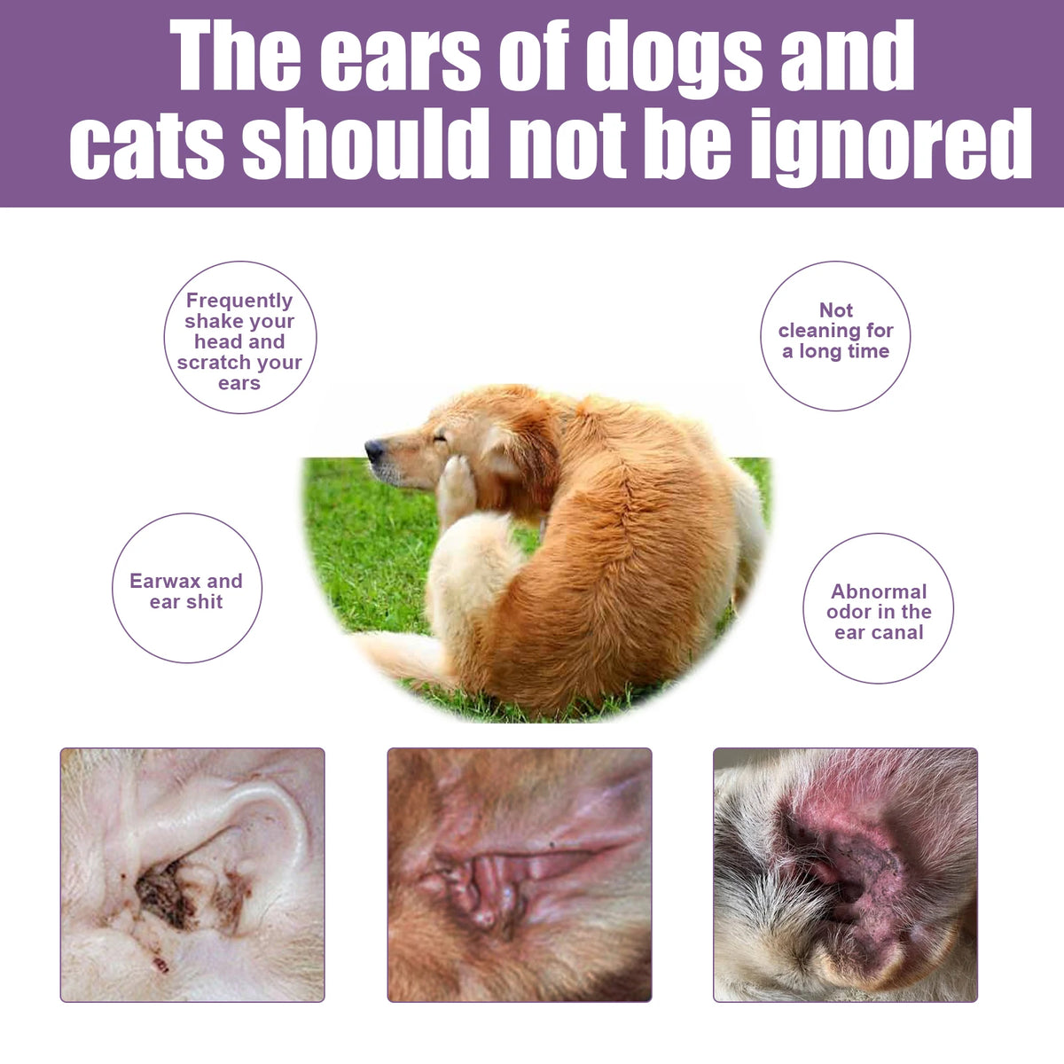 YEGBONG 100ml Hypoallergenic Pet Ear Cleaning Solution Gentle Non Irritating Vet Recommended Cleansing for Dog Cat Sensitive Ear