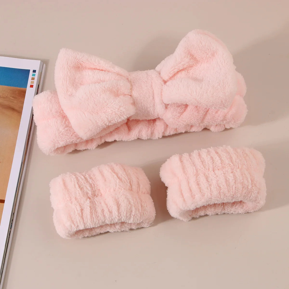 Coral Fleece Face Wash Headband & Absorbent Wristband Set