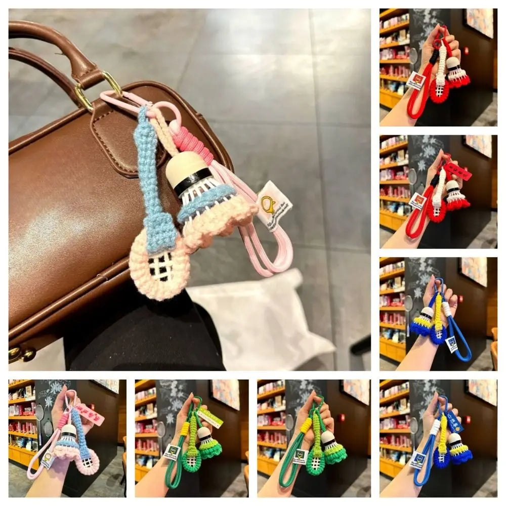 Crochet Badminton Keychain Mini Sports Bag Charm