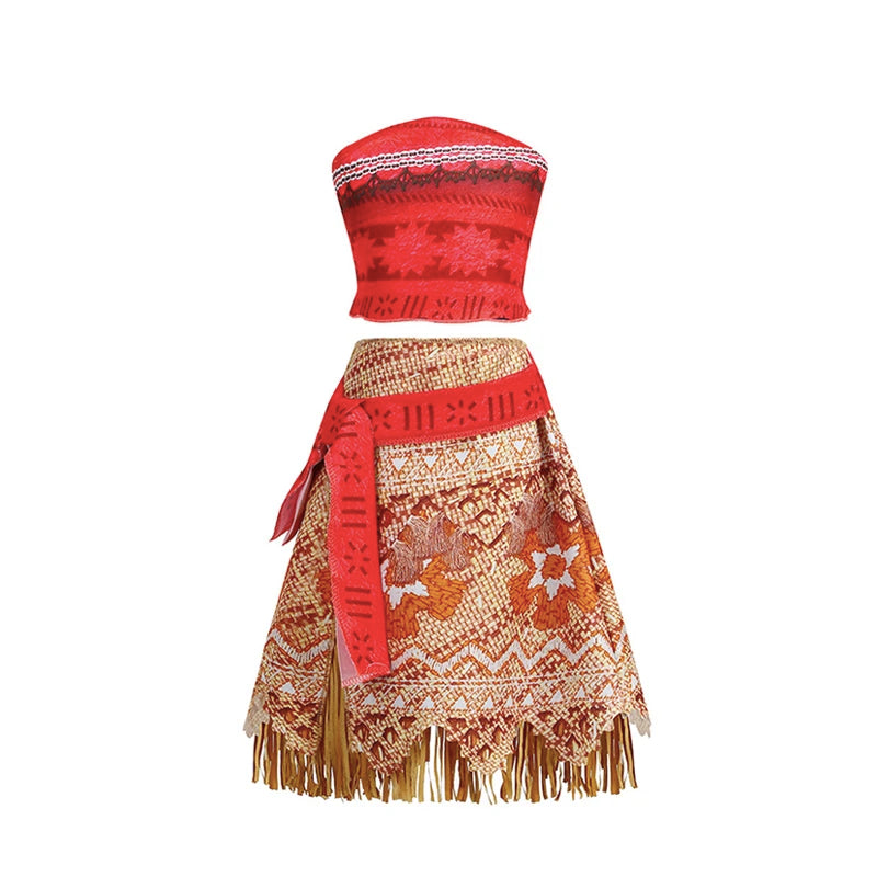 Moana Dress for Kids Girls Princess Vaiana Cosplay Carnival Children Birthday Party Headwear Necklace Pet Pig Chicken Set