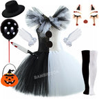 Girls Horror Clown Costume – Black & White Tutu Dress