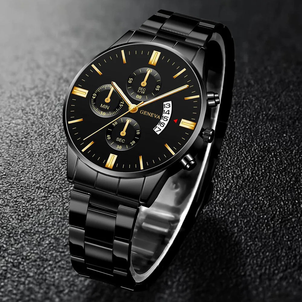 Fashionable and Handsome Men's Stainless Steel Watch Luxury Calendar Quartz Watch Men's Business Watch Men's Clock