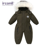 Ircomll Kids Boy Girl Winter Snowsuit Plus Velvet Toddler Jacket Clothes For Boy Infant Jumpsuit Hoodied Overalls 2-6Y Outwear