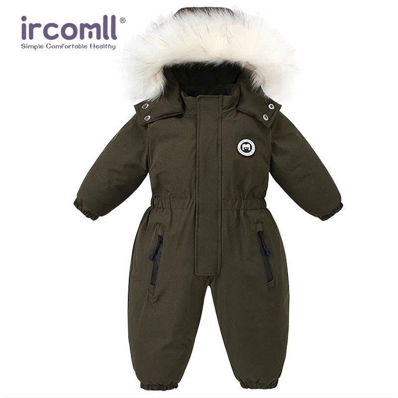 Ircomll Kids Boy Girl Winter Snowsuit Plus Velvet Toddler Jacket Clothes For Boy Infant Jumpsuit Hoodied Overalls 2-6Y Outwear