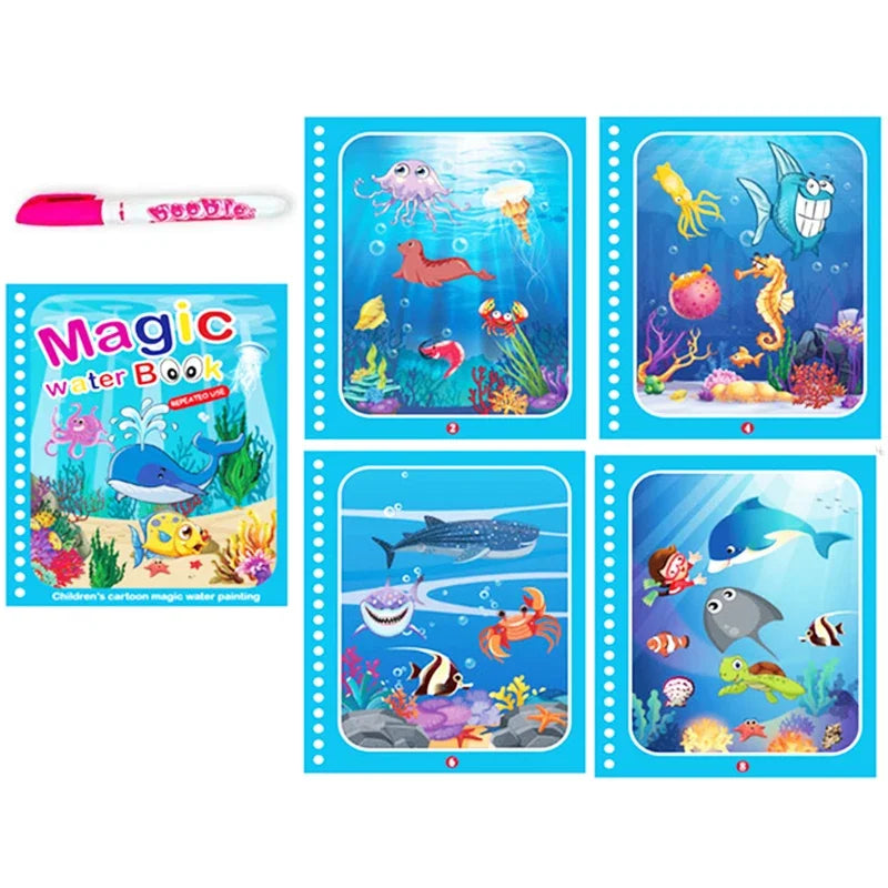 Magic Water Drawing Book with Reusable Coloring Pen for Kids Fun