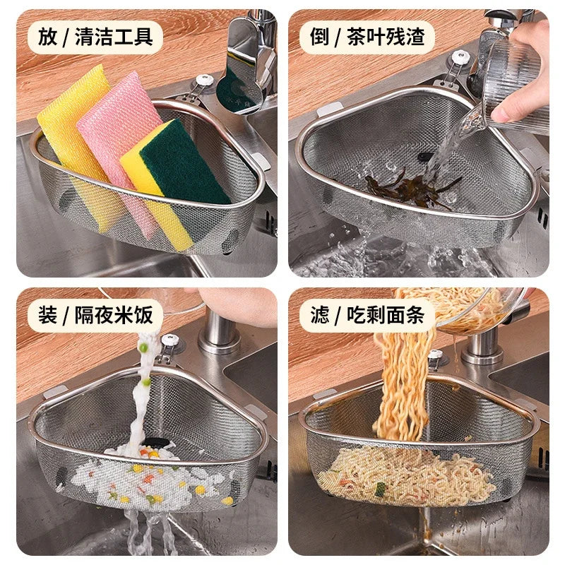 Stainless Steel Triangle Sink Drain Basket – Food Filter Organizer Rack