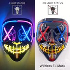 Wireless Neon LED Purge Mask Glow in The Dark Cosplay Horror Mask Halloween Masquerade Party Masks Glowing Funny Dress Up