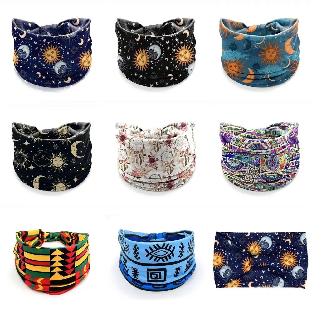 Boho Print Wide Knot Elastic Headband for Women