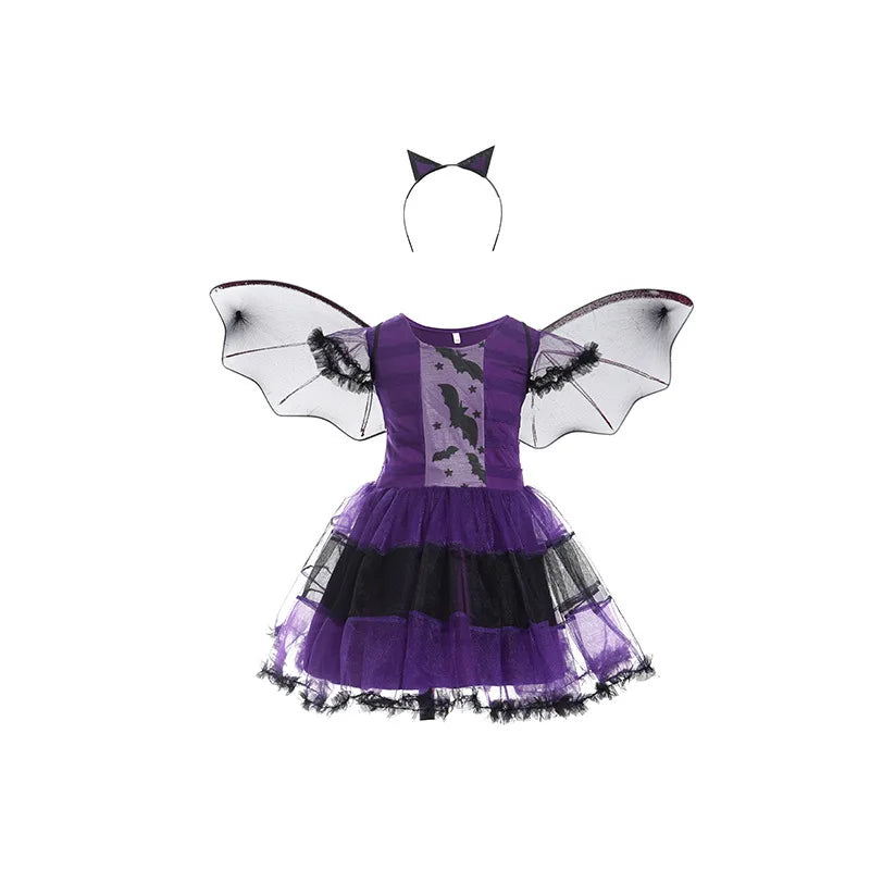 4 Pieces Witch Clothing Set Dress+Hat+Wand+Bag Girls Halloween Wizard Costume 2024 Kid Make up Party Hag Witch Apparel Vestidos