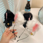 Plush Lace Cat Ears Bell Headband for Women