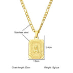 Initial Pendant Necklace for Women Simple Stainless Steel Cuba Link Charm Letter Square Necklace Men Jewelry Couple Gift