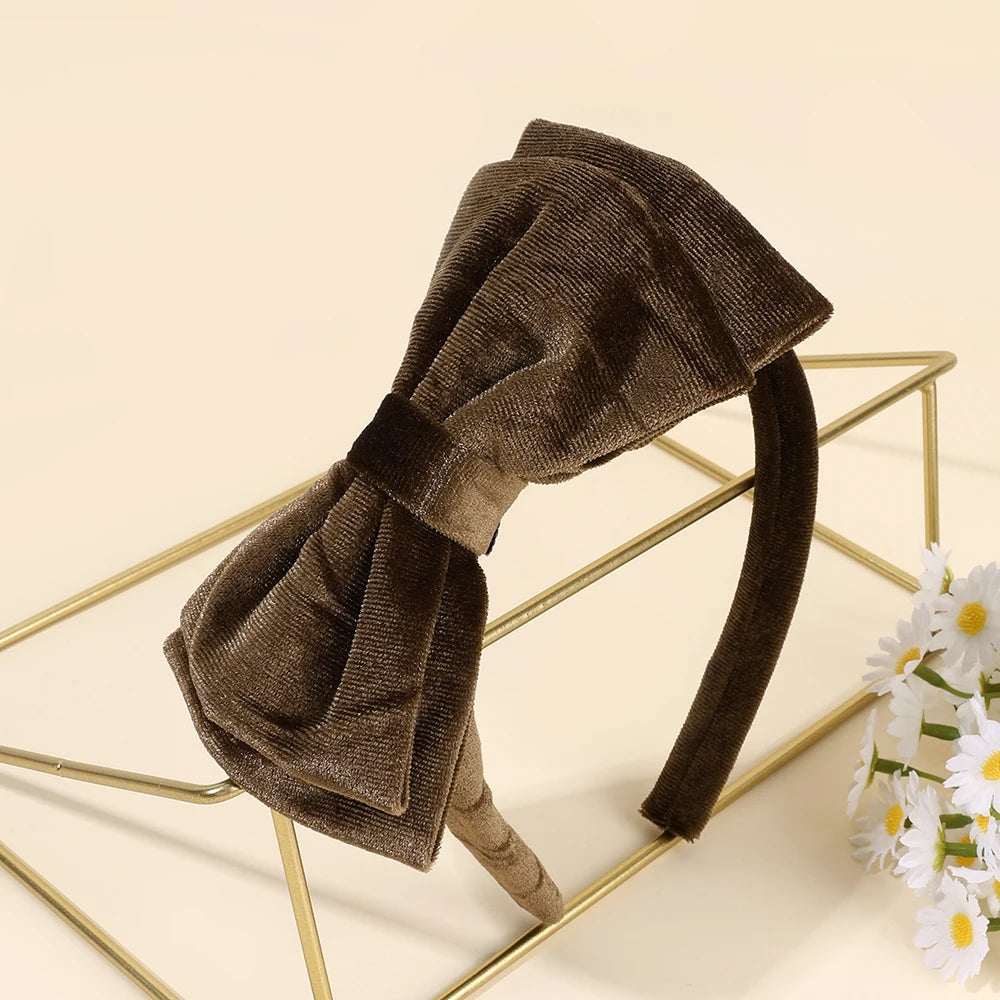 Solid Velvet Bow Headband For Girls Sweet Double-Layer Large Bownot Adjustable Hair Hoop Children Women Headwear Accessories