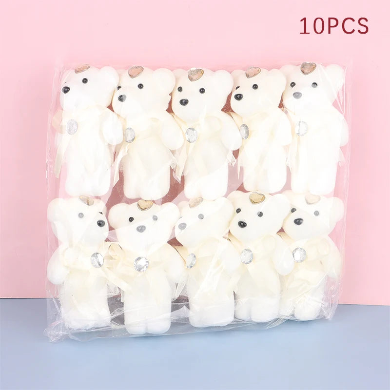 10Pcs Hot 12cm Bear Flower Bouquet Toy Cartoon Doll Teddy Bear Bouquet Graduation Birthday Wedding Gifts Party Decor