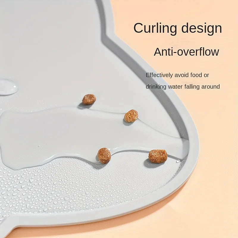 Pet Feeding Mat For Dogs & Cats, Thin Silicone Waterproof Cat Food Mat Cat Bowl Mat With Raised Edge, Cat Placemat