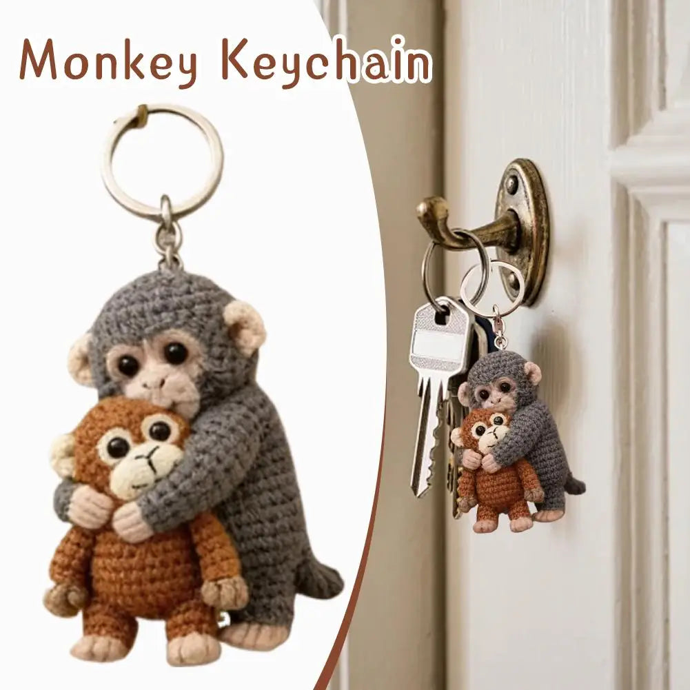 Funny Crochet Monkey Keychain Cute Backpack Bag Charm