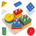 Montessori Wooden Color & Shape Matching Building Blocks