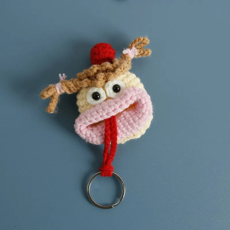 Funny Crochet Sausage Mouth Keychain Key Holder Pouch