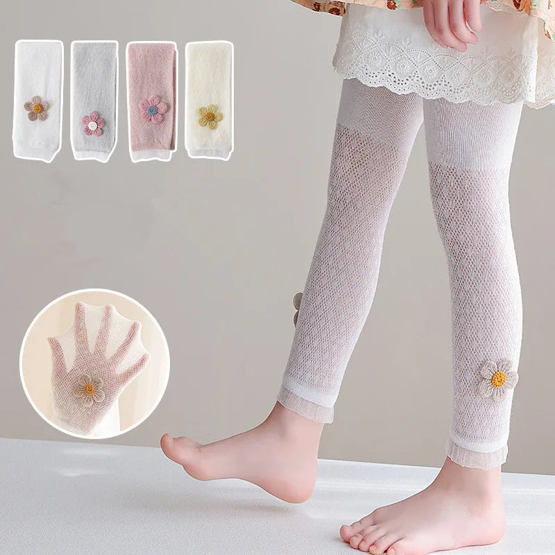 Girls Leggings Kids Hollow Out Pants Summer Children's Clothing Pencil Pants Flower Trousers Korean Style