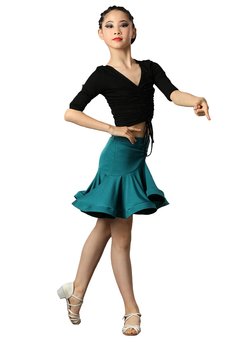 Children Professional Ballroom Latin Dance Dress For Girls Ballroom Dancing Dresses For Kids Leopard Print Top Skirt Samba Tango