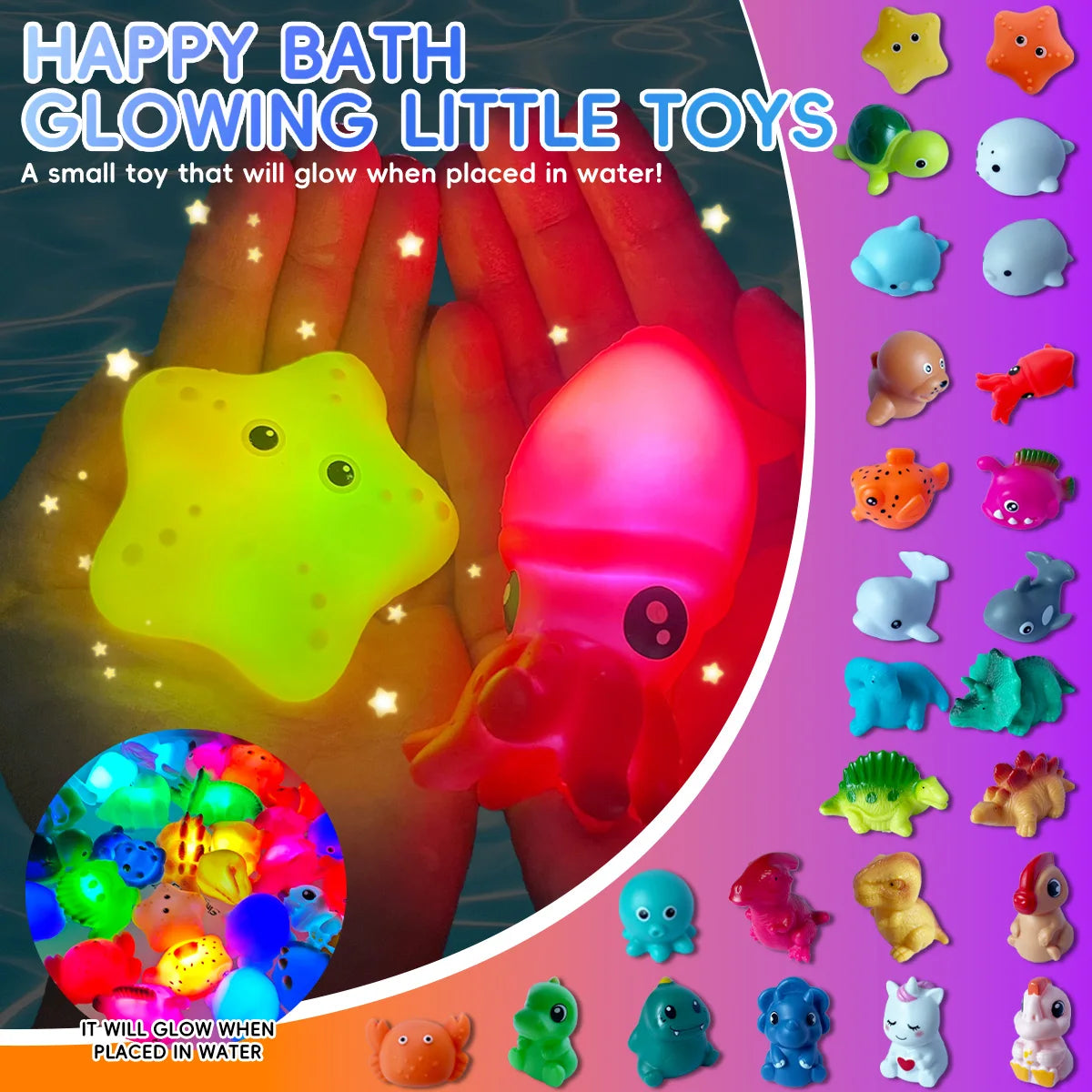 Glowable Animal Washing Water Set Floating Water Light Net Fishing Fish Playing Water Toys Children's Baby Bath Toys Floating