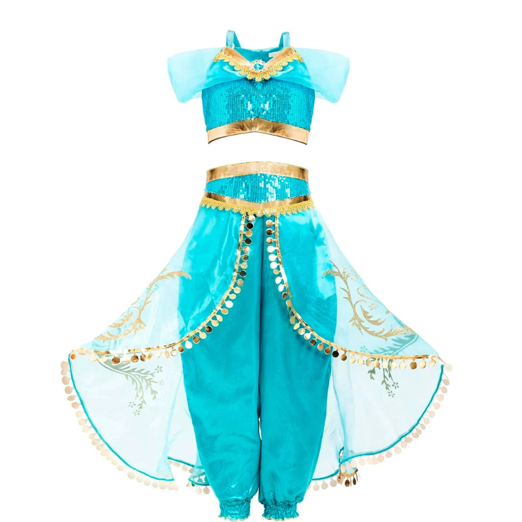 Kids Jasmine Princess Costume Dress – Aladdin Magic Lamp Outfit