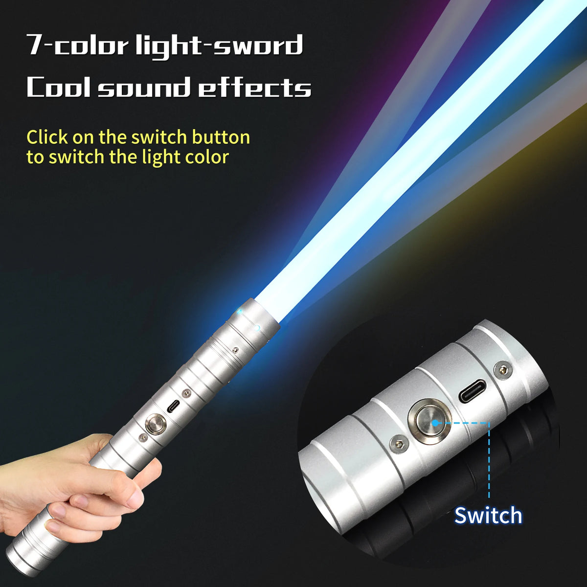 RGB Metal Lightsaber Dueling Smooth Swing Sword Sabre De Luz 7  Color Changing With Sounds  Flashing Toy