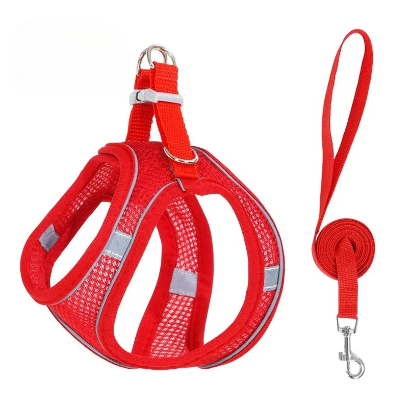 Pet Harness Vest Chest Rope Set for Small Medium Dog Outdoor Walking with 1.5m Rope Reflective Breathable Adjustable Pet Harness