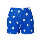 Women Blue White Star Print Shiny Stretch Boy Shorts High Waist Cosplay Costume Shorts Slim Fit Party Festival Clubwear Bottoms