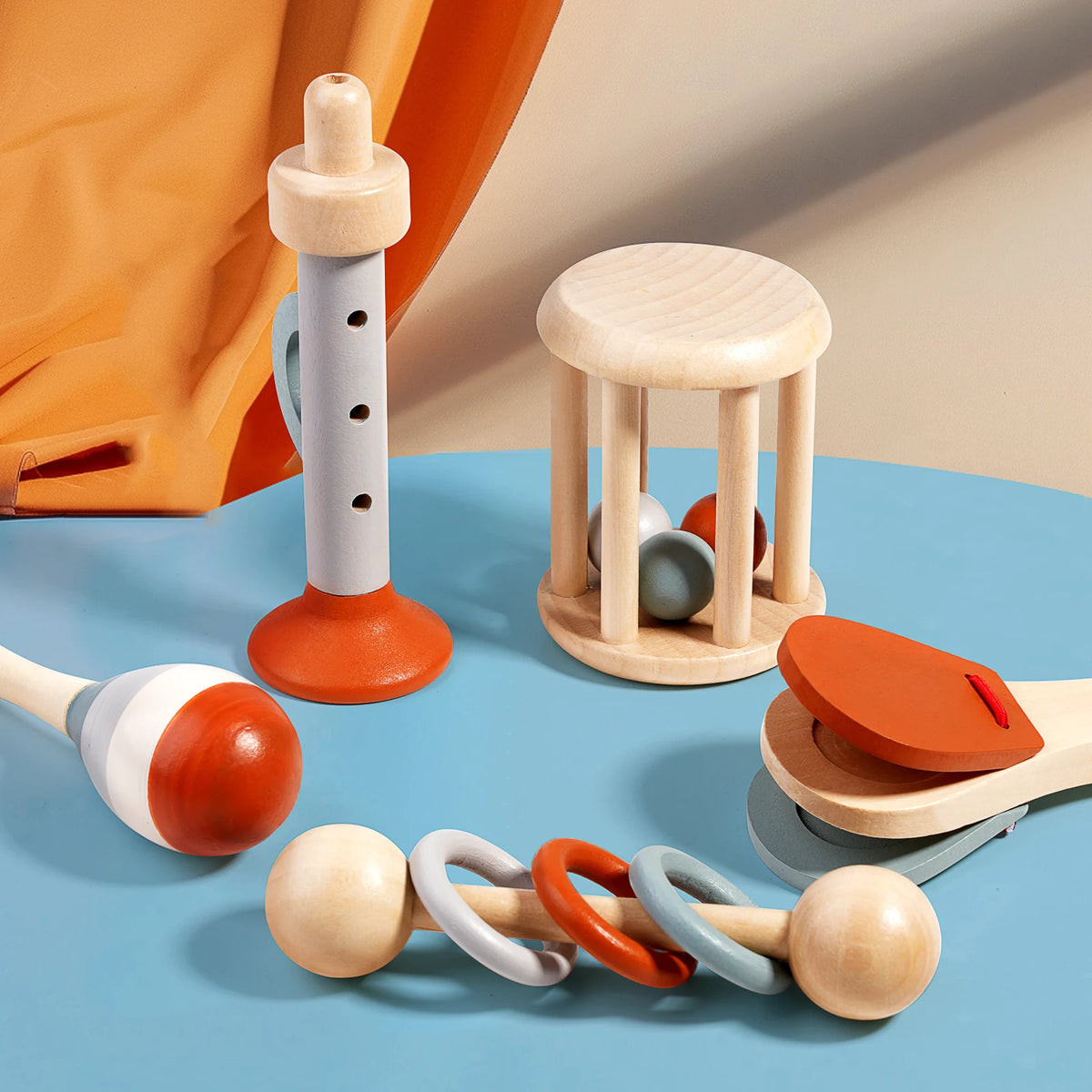 Baby Wooden Hand Bell Rattle Montessori Sensory Grasp & Teething Toy