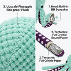 Squeaky Octopus Dog Toy, Pineapple Plush Chew Toy with Squeaker&CrinkleTentacles,InteractiveDentalPuppyToy for Small Medium Dogs