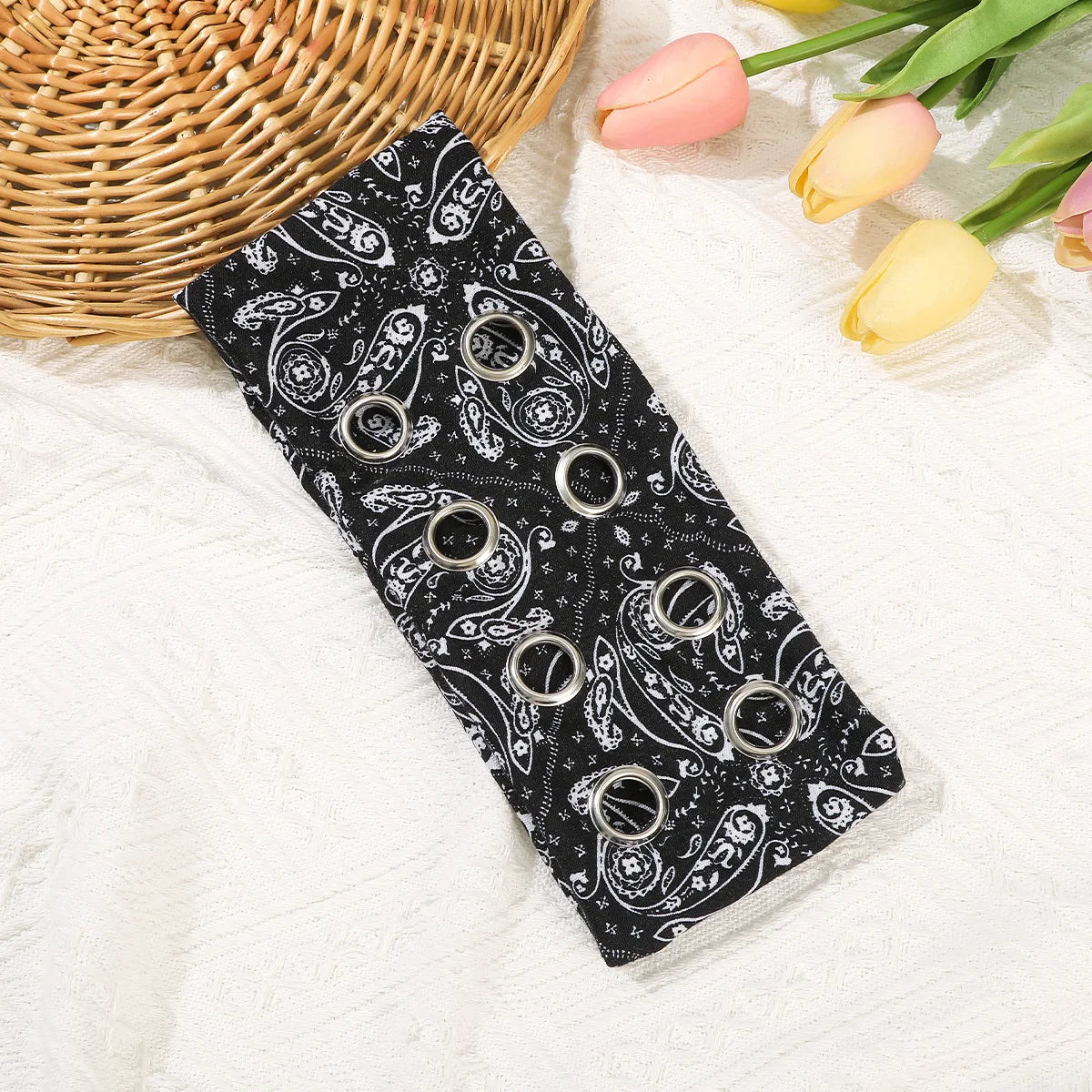 Punk Wide Elastic Eyelet Headband for Women