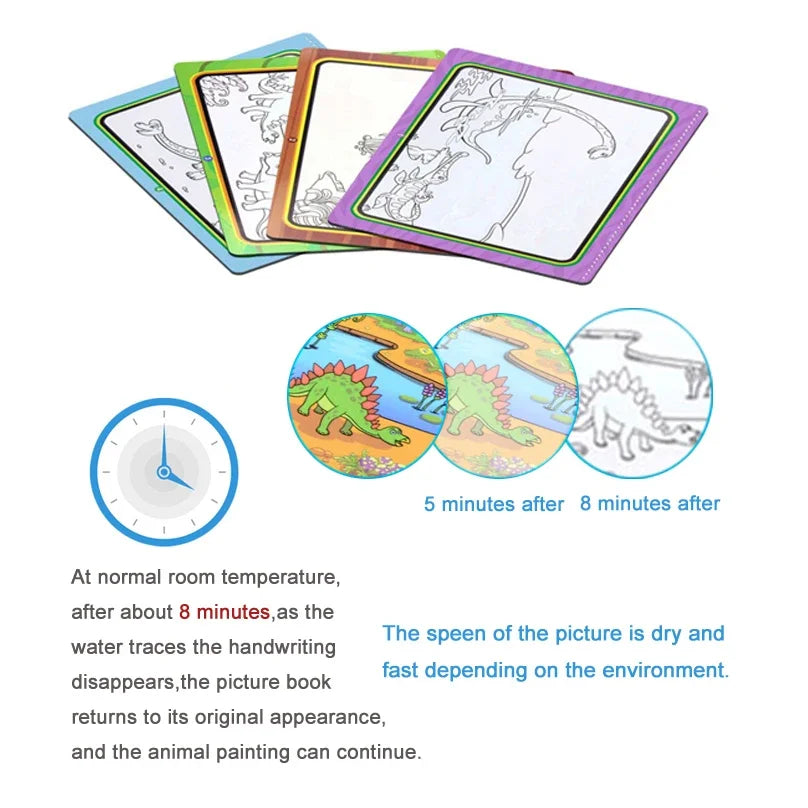 Magic Water Drawing Book with Reusable Coloring Pen for Kids Fun