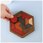 Hexagonal Wooden Puzzle — Adult Brain Teaser Toy, Comprising 11 Interlocking Puzzle Pieces, A Challenging Logic Game Ideal for T