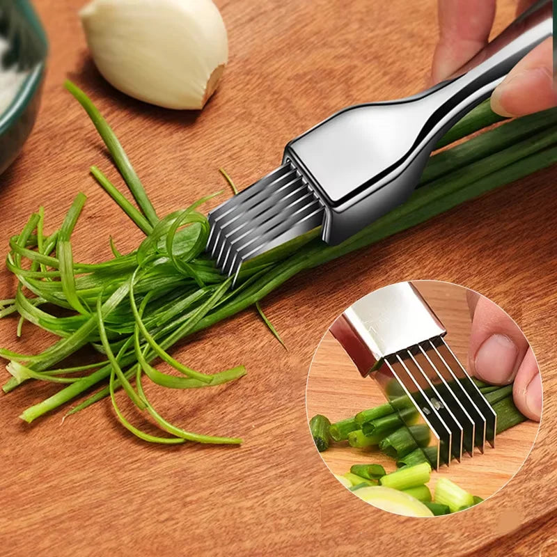Stainless Steel Green Onion Shredder Knife with Curved Handle Design