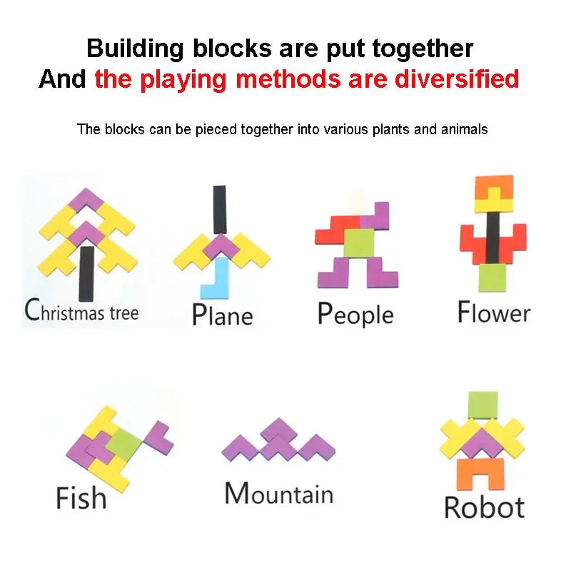 Wooden Tangram Russian Blocks Puzzle for STEM Learning and Creative Play