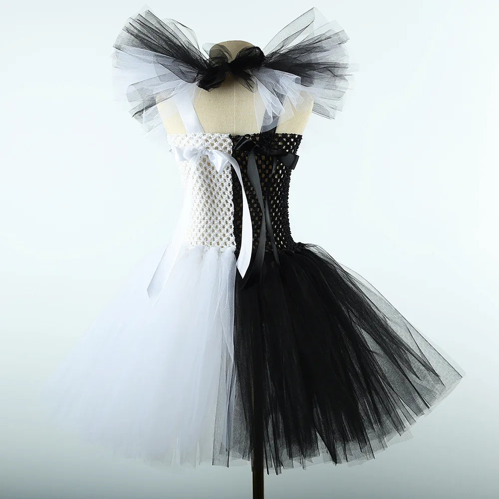 Girls Horror Clown Costume – Black & White Tutu Dress