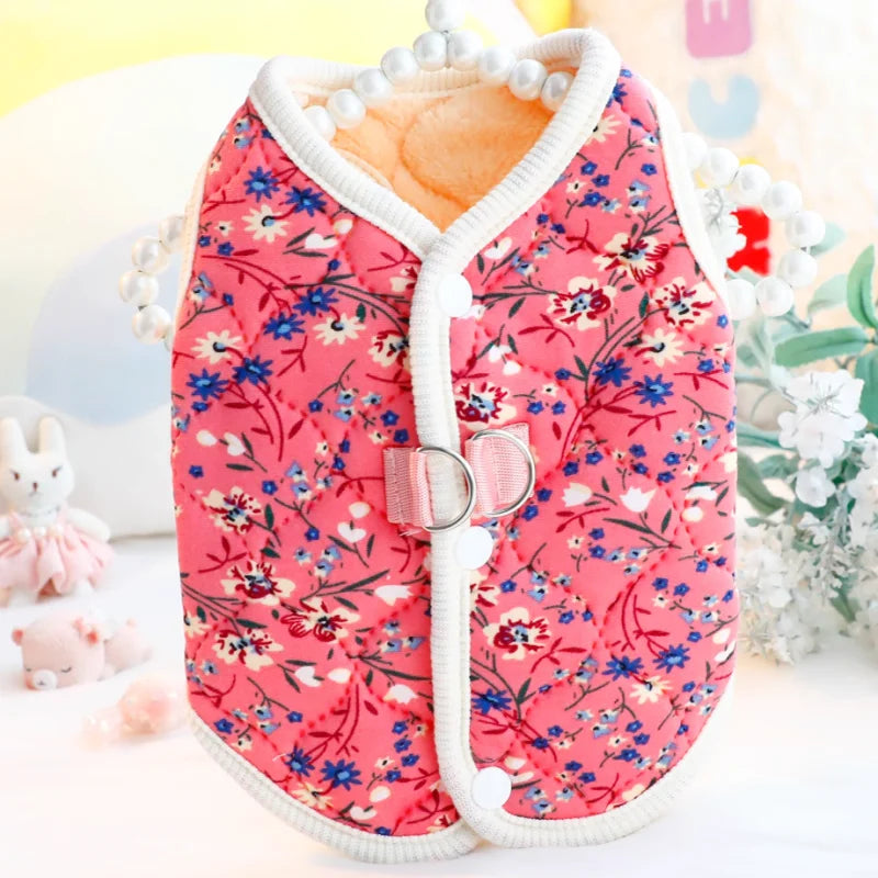 Overalls for Dogs Cats Winter Dog Clothes Fashion Floral Puppy Coat Pet Warm Jacket Chihuahua Yorkie Dachshund Plush Dog Vests